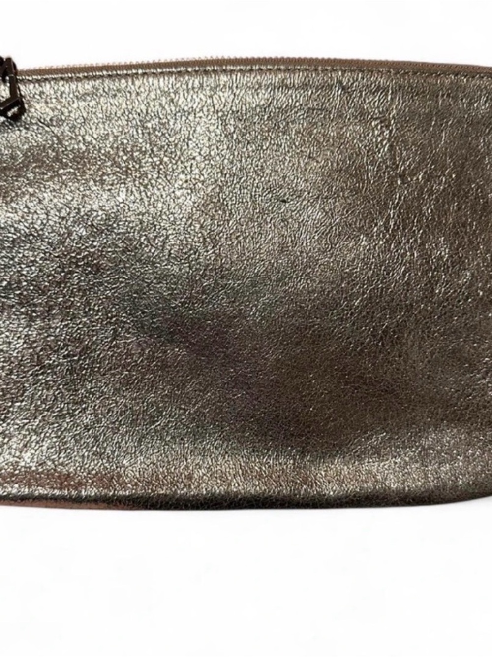 Metallic Bronze Zip Clutch Leather